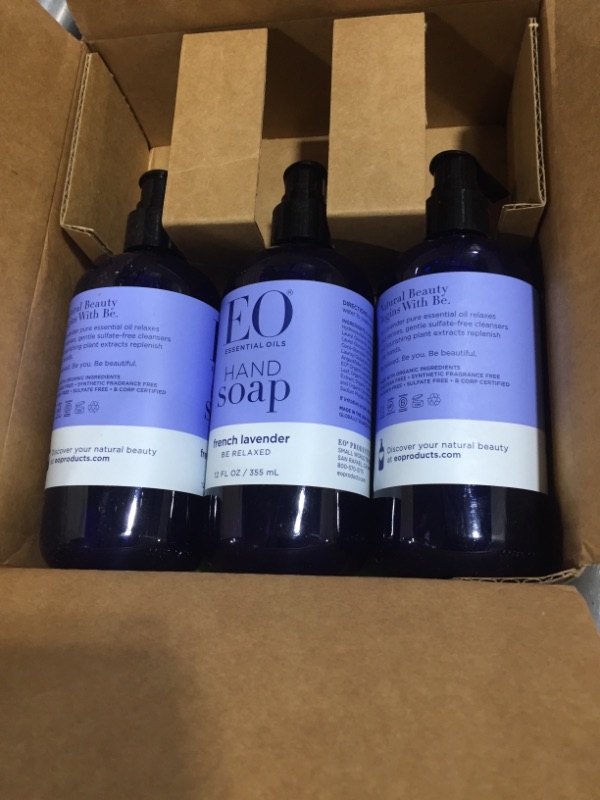 Photo 2 of EO Liquid Hand Soap, 12 Ounce (Pack of 3), French Lavender, Organic Plant-Based Gentle Cleanser with Pure Essential Oils
