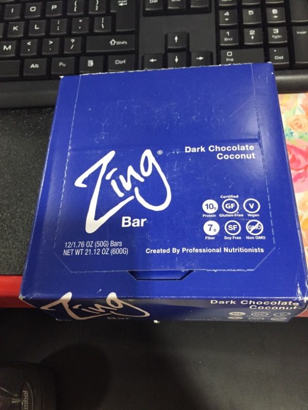 Photo 2 of Zing Plant Based Protein Bar | Dark Chocolate Coconut , 12 Count | Macaroon Style Shaved Coconut | 11g Protein and 3g Fiber | Vegan, Gluten Free, Non GMO | Created by Professional Nutritionists
**BEST BY:04/17/2022***
