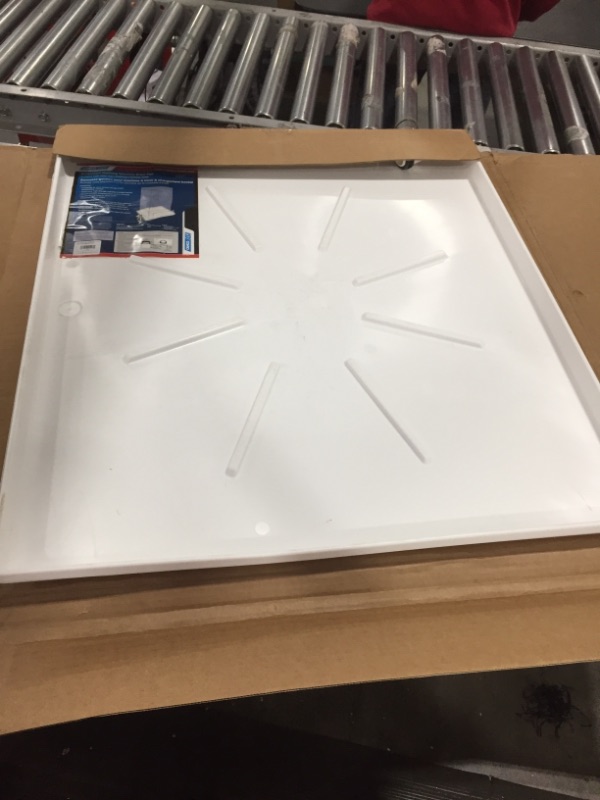 Photo 1 of Camco Front-Load Washing Machine Drain Pan, Protects Your Floor from Washing Machine Leaks, OD 30.5" x 34.5" x 1.64" (20786), White
