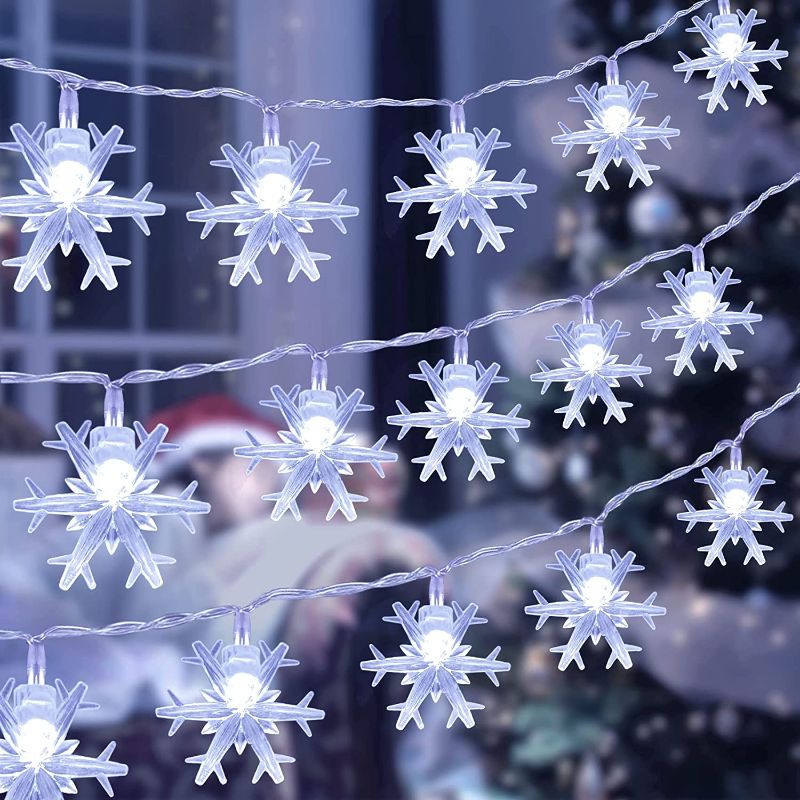 Photo 1 of 2 PACKS!! Snowflake Christmas Lights Indoor 19.6ft 40 LED, Lights for Room Decor Cool White Waterproof Fairy Lights, Snowflakes Decorations for Bedroom Party Holiday Decor Outdoor Christmas Room Decorations
