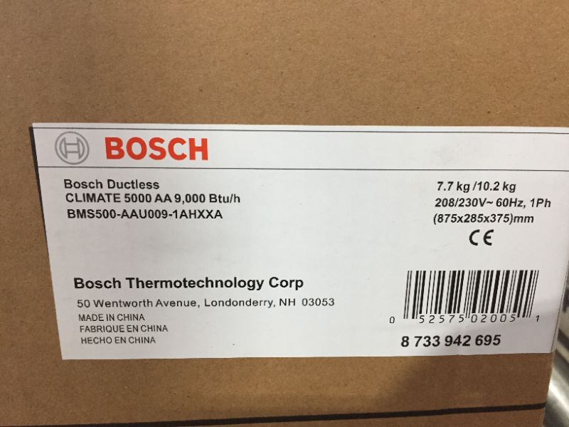 Photo 7 of Bosch 9000 BTU 0.75 Ton Ductless Mini Split Air Handler with Heat Pump - 230-Volt/60Hz (Indoor Unit Only), White NEW NEW NEW