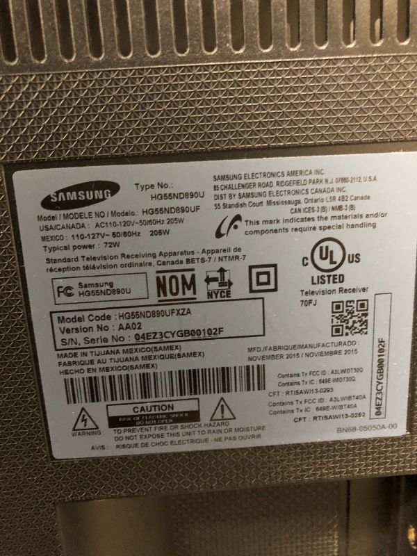 Photo 5 of SAMSUNG 55IN 2015 MODEL HG55ND890UF NEEDS TO BE REPROGRAMMED, TV STAND NOT INCLUDED, REMOTE NOT INCLUDED