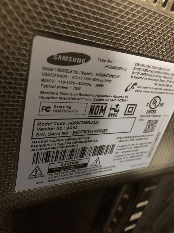 Photo 5 of SAMSUNG 55IN 2015 MODEL HG55ND890UF NEEDS TO BE REPROGRAMMED, TV STAND NOT INCLUDED, REMOTE NOT INCLUDED