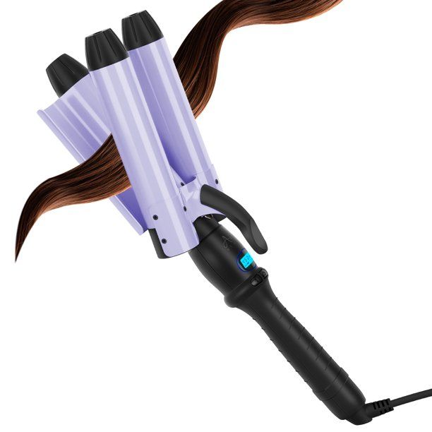 Photo 1 of 32mm (1.25") Beach Waves Curling Iron, Aima Beauty Hair Waver 3 Barrel Iron, 2021 New Version Waver Iron with Adjustable Temperature, Durable, Heats Up Quickly (Purple)