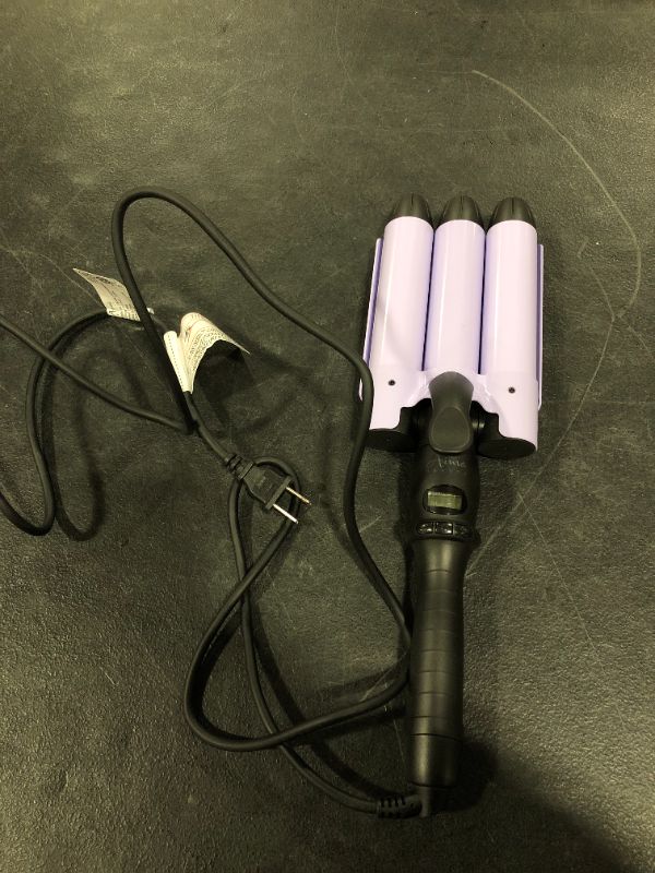 Photo 1 of 32mm (1.25") Beach Waves Curling Iron, Aima Beauty Hair Waver 3 Barrel Iron, 2021 New Version Waver Iron with Adjustable Temperature, Durable, Heats Up Quickly (Purple)
