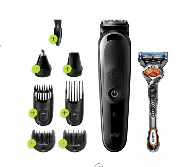 Photo 1 of All-in-one trimmer 5 for Face, Hair, and Body, Black/Blue 9-in-1 styling kit with Gillette Fusion5 ProGlide razor, MGK5280