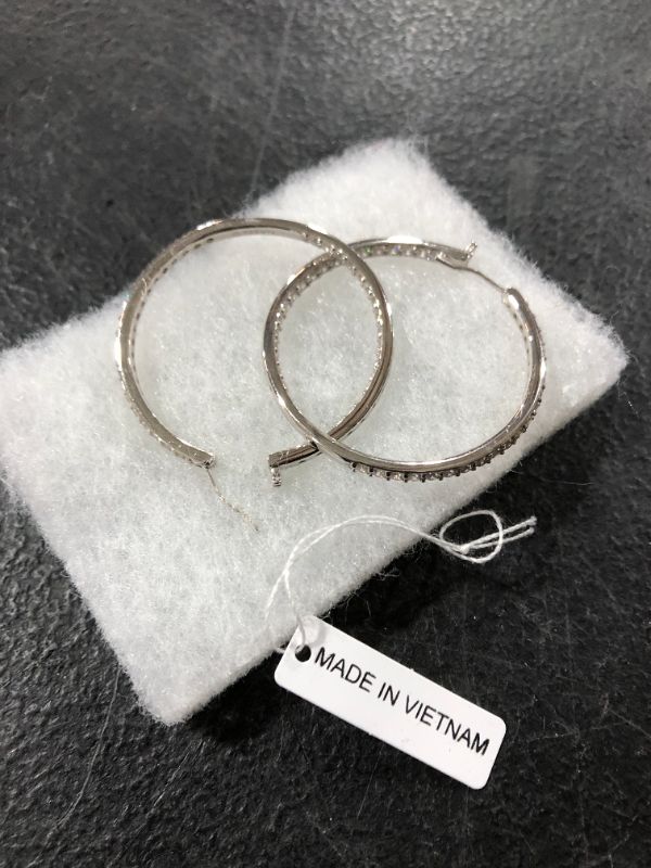 Photo 2 of Amazon Collection Platinum or Gold Plated Sterling Silver Inside-Out Hoop Earrings made with Infinite Elements Zirconia
