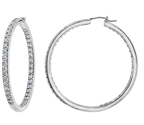 Photo 1 of Amazon Collection Platinum or Gold Plated Sterling Silver Inside-Out Hoop Earrings made with Infinite Elements Zirconia