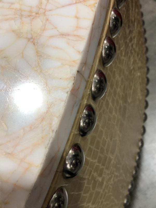 Photo 4 of FAUX MARBLE AND LEATHER CREME COLORED CROCODILE SKIN VINYL 54L X 30W X 16H INCHES