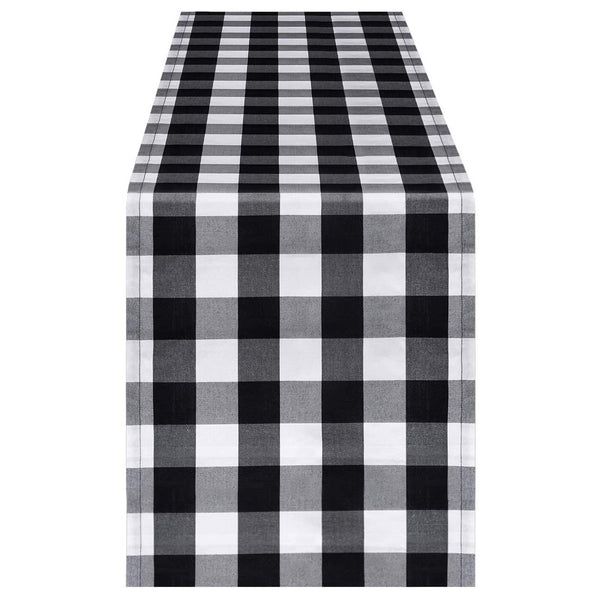 Photo 1 of 15 x 106 inch Buffalo Check Table Runner, Black and White Set of 2