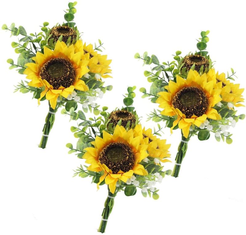 Photo 1 of 3pcs Fake Sunflowers Artificial Sunflower with Stems Silk Sun Flowers Table Decor Fall Flowers Girasoles Daisy Sunflowers Party Decor Yellow Flowers Christmas Decoarations