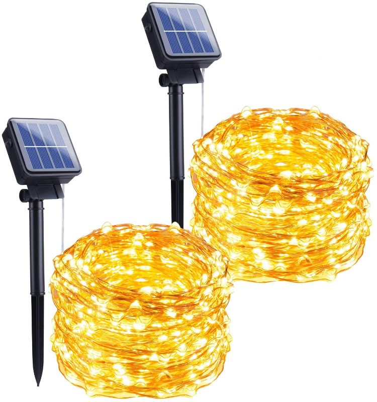 Photo 1 of 2 Pack Solar String Lights Outdoor, 100 Led 33Feet Solar Fairy Lights Waterproof, 8 Modes Solar Powered Garden Copper Wire Lights for Patio Yard Trees Christmas Table Wedding Party Decor (Warm White)