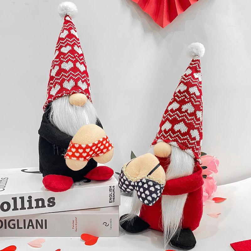 Photo 1 of 2 Pack Valentine's Day Gnomes Plush Decorationes, Mr & Mrs Handmade Scandinavian Swedish Tomte Gnome, Valentines Day Decor for Home Tiered Tray Ornaments, Big Valentines Gnomes 14.5 x 4.3 Inch