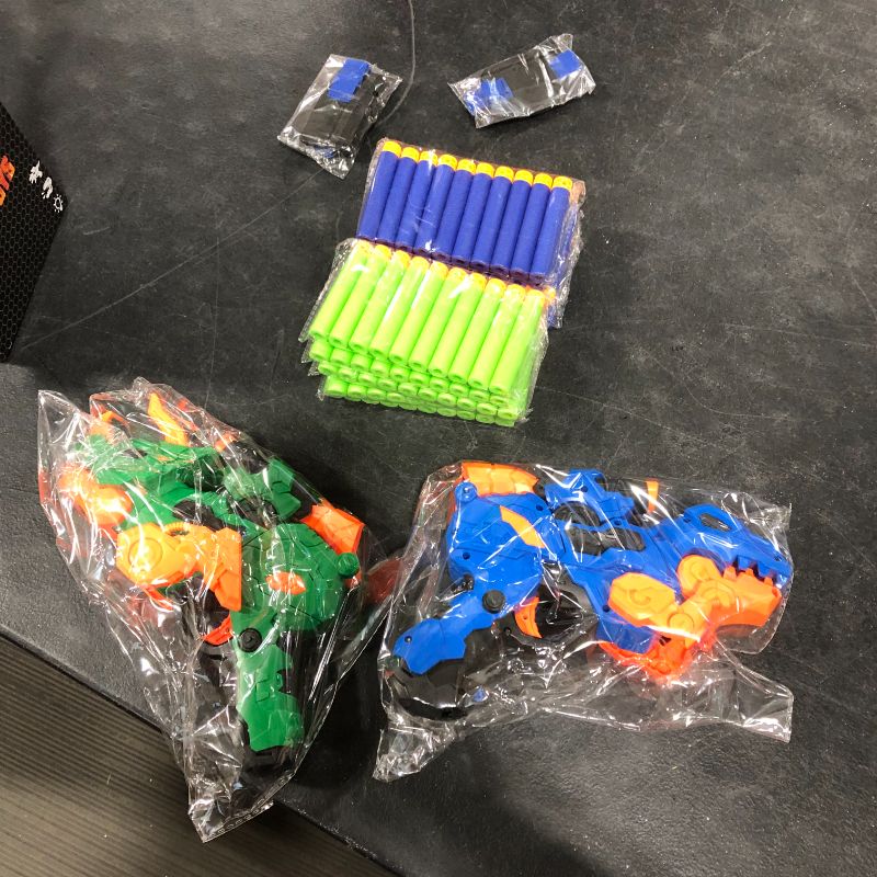 Photo 1 of 2 Pack Dinosaur Blaster Toy Guns for Boys Fit for Nerf Bullets, Kids LED Transforming Gun Toys with 100 Foam Bullets 2 Wristbands Birthday for 6 7 8 9 Year Old Boys Girls