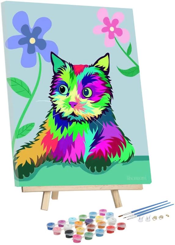 Photo 1 of Paint by Numbers DIY Canvas Painting Kits for Kids & Adults & Beginner - 12 x 16 Inch Lazy Cat