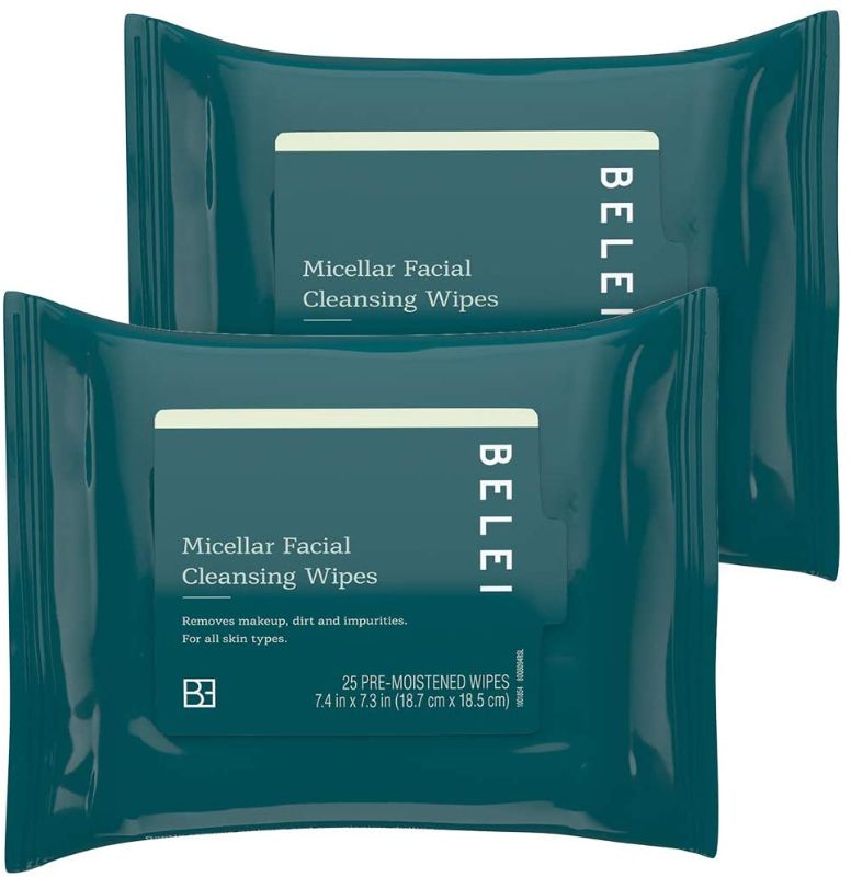 Photo 1 of Belei by Amazon: Oil-Free Micellar Facial Cleansing Wipes, Fragrance Free, Alcohol Free, 25 Count (Pack of 2)