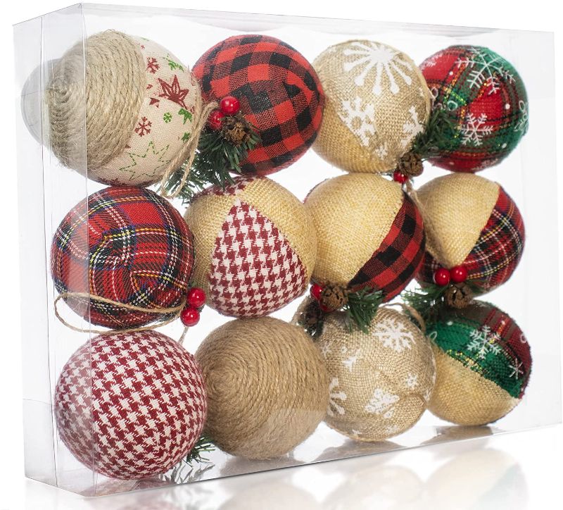 Photo 1 of Christmas Burlap Christmas Ornaments Farmhouse Christmas Ornaments Natural Jute Ornaments Rustic Christmas Ball Holiday Party Home Decor Hanging Decorations12Pcs