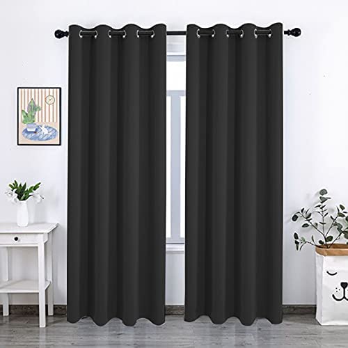 Photo 1 of Blackout Curtains for Bedroom - Grommet Thermal Insulated Room Darkening Curtains for Living Room Set of 2 Panels (52 x 96 Inch, Black)