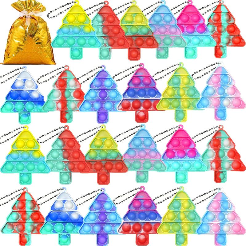 Photo 1 of 24pcs Mini Pop Pine Tree Fidget Toys Pack Push Bubble Pop Keychain Toy, Anxiety Stress Relief Simple Hand Toys, Silicone Squeeze Sensory Toys Christmas Decoration Gift for Kids Adults(Blue)