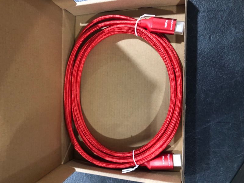 Photo 2 of Amazon Basics 10.2 Gbps High-Speed 4K HDMI Cable with Braided Cord, 10-Foot, Red
