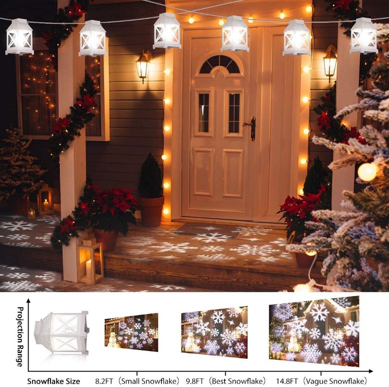 Photo 1 of YUNLIGHTS Christmas String Lights - 22.6 Ft Snowflake Projector Lights with 6Pcs LED Lantern Projection- Plug in Hanging Lights for Indoor Outdoor Patio Porch Bedroom Party Christmas Decorations
