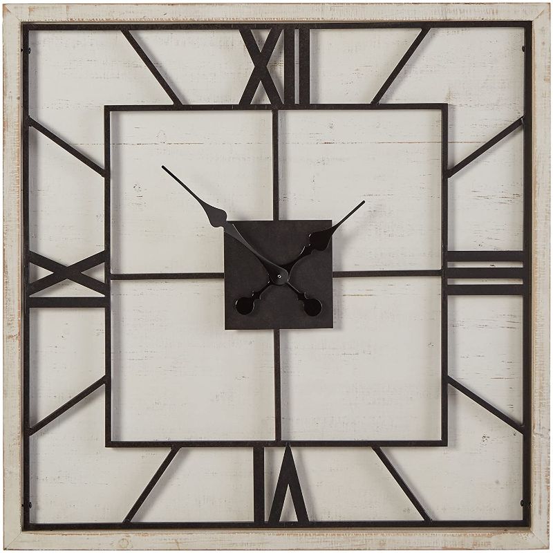 Photo 1 of Amazon Brand – Stone & Beam Large Battery Operated Square Art Deco Wood Wall Clock - 27 Inch, White
