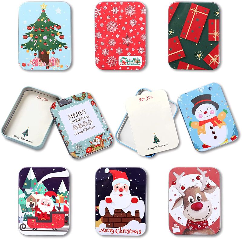 Photo 1 of 8Pcs Christmas Gift Card Tin Holder, Colorful Christmas Gift Card Tin Boxes 4.3" x 3.1" x 0.6" for Christmas Party Favors Supplies with Greeting Card
