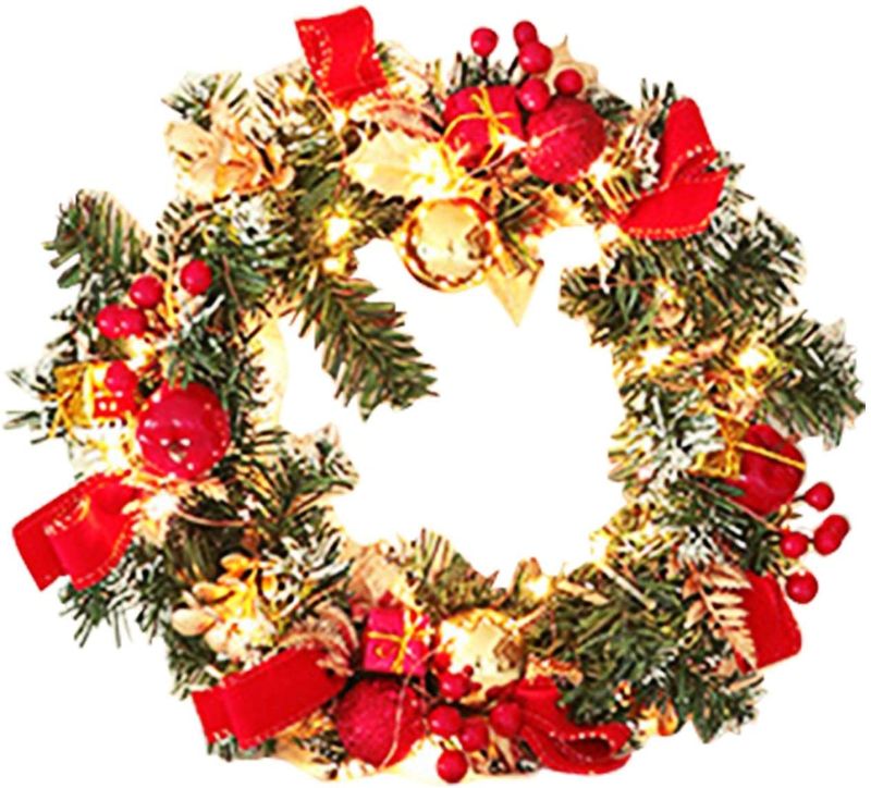 Photo 1 of (3 pack) Christmas Wreath, 30cm 50 LEDs Artificial Christmas Garland, with Mixed Pine Cones Berries Snowflowers Silver Bristles, for Walls, Fireplaces and Christmas Tree 