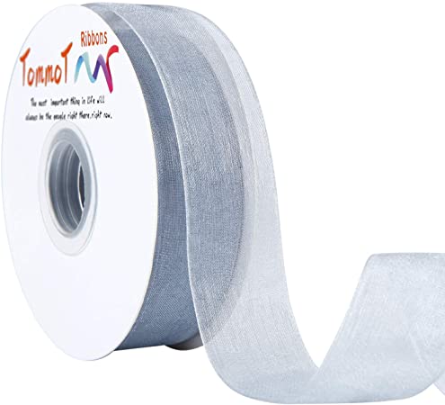 Photo 1 of  TommoT Sheer Organza Ribbon 50 Yards/Roll Suitable for Gift Ribbons for Gifts, Crafts, Gift Wrapping and Bouquet Wrapping, Gray
