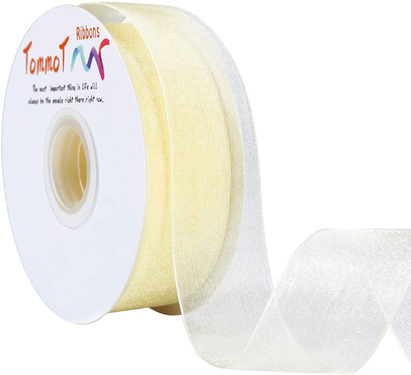 Photo 1 of 2 pack TommoT Sheer Organza Ribbon 50 Yard/Roll Suitable for Gift Ribbons for Presents Crafts Gift Wrapping and Bouquet Wrapping-Ivory
