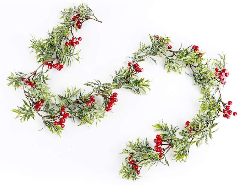 Photo 1 of 2 pack Gukasxi Red Berry Garland Christmas Artificial Xmas Artificial Vine Garland for Home Winter Indoor Outdoor Garden Gate Decoration New Year Holiday Fireplace Decor
