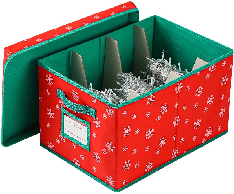 Photo 1 of 2 pack Lesteco Christmas Light Storage Box with 3 Cardboard Wraps[1-Pack] Xmas Holiday Light Bulbs Storage Containers Christmas Light Storage Organizers Bins (Red, 1)
