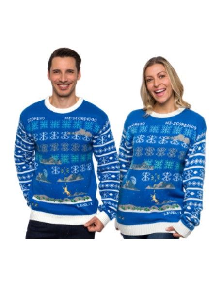 Photo 1 of FUNZIEZ! Ugly Christmas Sweater Space Invader Long Sleeve Novelty Costume Blue - 2X-Large
