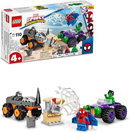 Photo 1 of LEGO Marvel Spidey and His Amazing Friends Hulk vs. Rhino Truck Showdown 10782 Building Kit; Playset Comes with 2 Spider-Man Vehicles; Birthday Gift for Kids Aged 4+ (110 Pieces)
