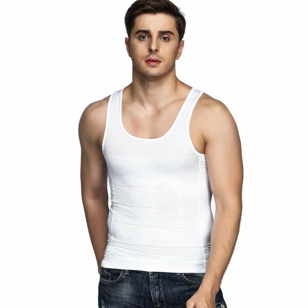 Photo 1 of Odoland Men's Body Shaper Slimming Shirt Tummy Vest Thermal Compression Base Layer Slim Muscle Tank Top Shapewear, White MEDIUM