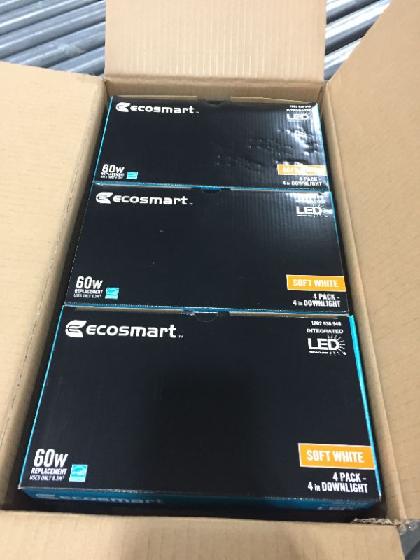 Photo 3 of [3 Pack] EcoSmart 4 in. White Integrated LED Recessed Trim, Soft White (4-Pack)
