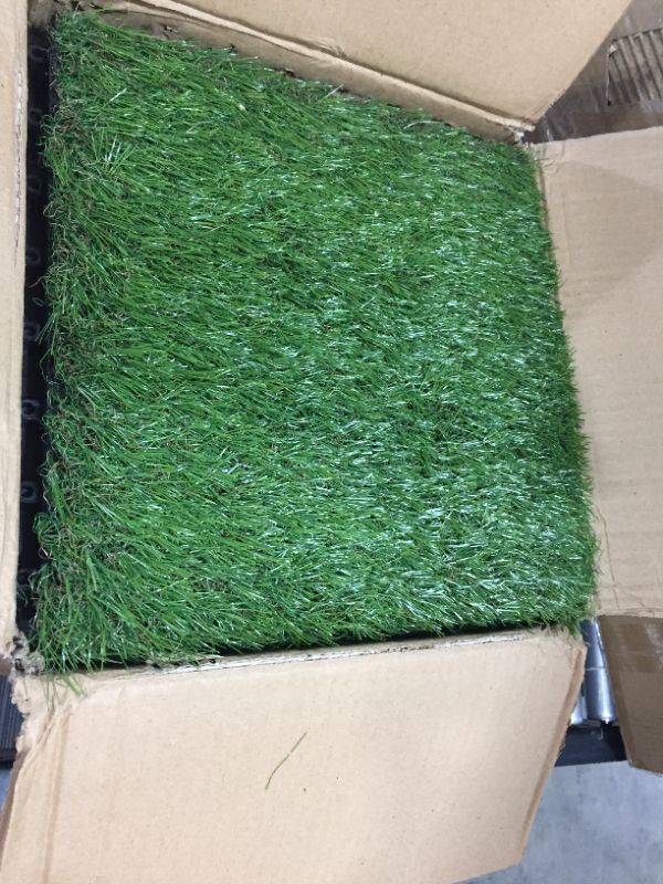 Photo 3 of Artificial Grass Turf Interlocking Deck Tiles Set 18 PCS, 12"x12" Thick Synthetic Fake Grass Self-draining Mat Patch Indoor/Outdoor Flooring Decor Pad
