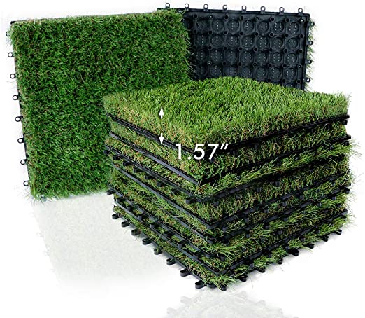 Photo 1 of Artificial Grass Turf Interlocking Deck Tiles Set 18 PCS, 12"x12" Thick Synthetic Fake Grass Self-draining Mat Patch Indoor/Outdoor Flooring Decor Pad
