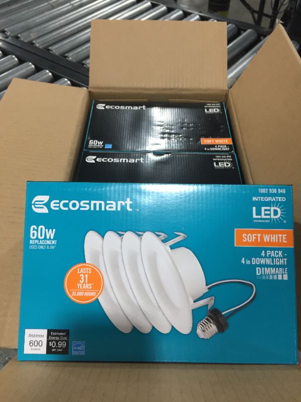 Photo 1 of [3Pack] EcoSmart 4 in. White Integrated LED Recessed Trim, Soft White (4-Pack)