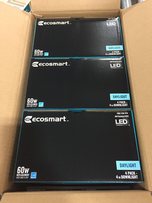 Photo 1 of [3Pack] EcoSmart 4 in. White Integrated LED Recessed Trim DL (4-Pack)
