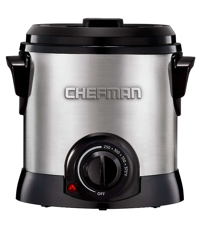 Photo 1 of Chefman Fry Guy Deep Fryer with Removable Basket, Easy-to-Clean Non-Stick Coating and Cool-to-Touch Exterior, Adjustable Temperature Control, 4.2 Cup/ 1 Liter Capacity, Stainless Steel
