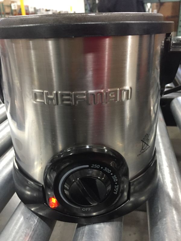 Photo 2 of Chefman Fry Guy Deep Fryer with Removable Basket, Easy-to-Clean Non-Stick Coating and Cool-to-Touch Exterior, Adjustable Temperature Control, 4.2 Cup/ 1 Liter Capacity, Stainless Steel
