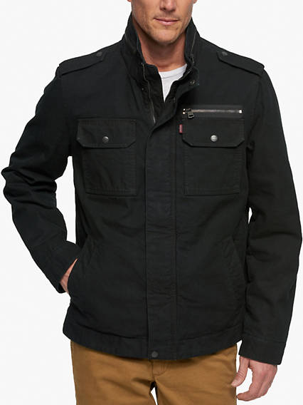 Photo 1 of Levi's Men's Washed Cotton Military Jacket, Large, Black
