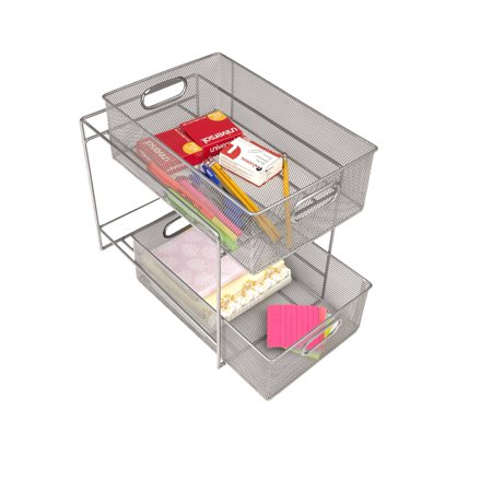 Photo 1 of Mind Reader 2-Tier Mesh Storage Baskets in Silver
