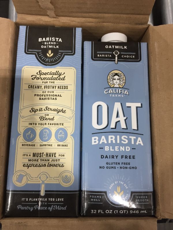 Photo 4 of Califia Farms - Oat Milk, Unsweetened Barista Blend, 32 Fl Oz (Pack of 6) | Shelf Stable | Non Dairy Milk | Creamer | Vegan | Plant Based | Gluten-Free | Non-GMO [EXP 11-2021]
