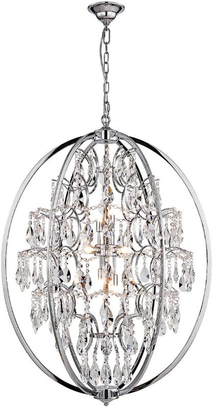 Photo 1 of ANJIADENGSHI Modern Globe Crystal Chandeliers 9 G9 Chandelier Lighting Crystal with Adjustable Hanging Light Fixture for Dining Living Room Foyer Bedroom,Chrome(Bulbs Not Included)
