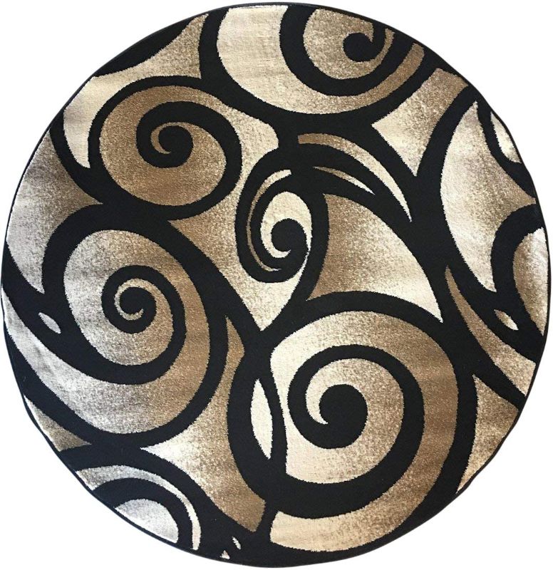 Photo 1 of Beuatiful Area Rug!!!  Modern Round Contemporary Area Rug Black Beige Bellagio Swirl Design 341 (4 Feet X 4 Feet )
