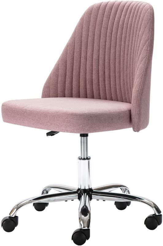 Photo 1 of Adjustable Low Back Rolling Chair Twill Fabric Upholstered Chair (Mauve Pink)
