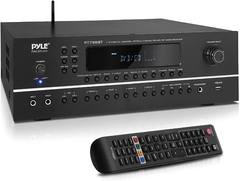 Photo 1 of Pyle 7.1-Channel Hi-Fi Bluetooth Stereo Amplifier - 2000 Watt AV Home Theater Speaker Subwoofer Surround Sound Receiver w/ Radio, USB, RCA, HDMI, MIC IN, Supports 4K UHD TV, 3D, Blu-Ray - PT796BT