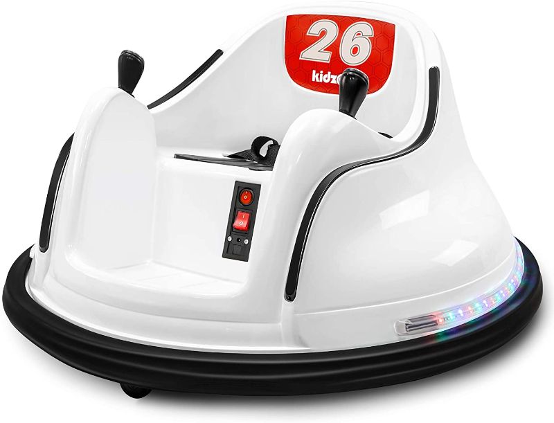 Photo 1 of Kidzone DIY Sticker Race Car 6V Kids Toy Electric Ride On Bumper Car Vehicle with Remote Control, LED Lights & 360 Degree Spin, 2 Driving Modes, ASTM Certified - White
